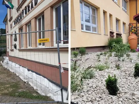Projekt opatrení na zachytávanie vody a odvodnenia budov Obecného úradu, Kultúrneho
                            domu a základnej školy